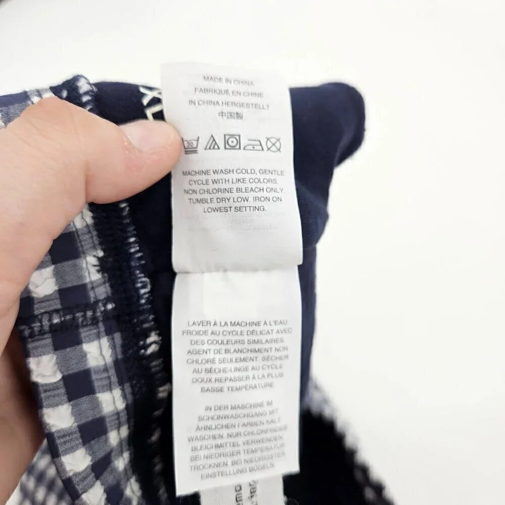 J. Crew Puckered Gingham Sports Bra Blue Women's Size XL High Neck Athleisure